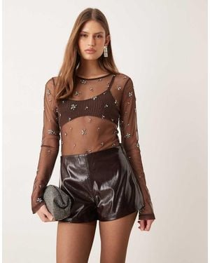 Abercrombie & Fitch Micro Short Van Imitatieleer Met Hoge Taille - Bruin