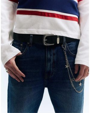 Pull&Bear Cowboy Belt With Crackled Finish - Blue