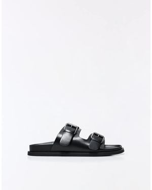 Bershka Buckled Flat Slider Sandals - White