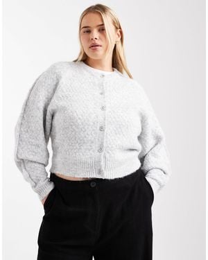 ASOS Asos Design Curve Crew Neck Cardigan With Stitch Detail - White