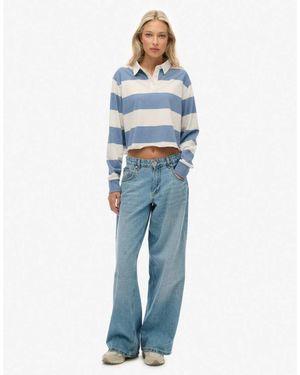 Superdry Athletic Essentials Cropped Stripe Rugby Top - Blue