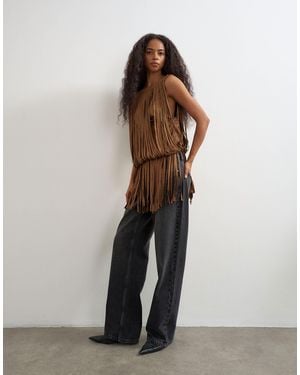 TOPSHOP Fringe Detail Top - Brown