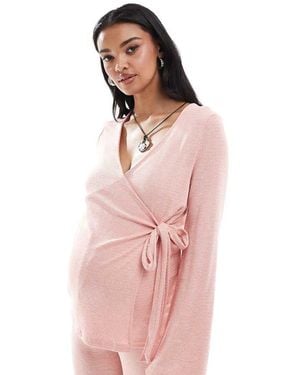 Mama.licious Mamalicious Maternity Slubby Jersey Wrap Top Co-ord - Pink