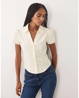 Miss Selfridge Short Sleeve Fitted Shirt - Natural