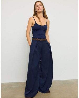 Stradivarius Maxi Darted Trousers With Belt - Blue