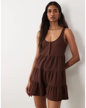 Miss Selfridge Tiered Jersey Playsuit - Brown