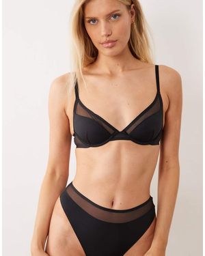 ASOS Ella Moulded Microfibre Demi Pad Underwired Bra With Mesh Detail - Grey