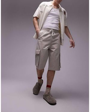 TOPMAN Long Line Cargo Shorts - Natural