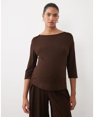ASOS Asos Design Maternity Lounge Mix & Match 3/4 Length Ribbed Boatneck - Brown