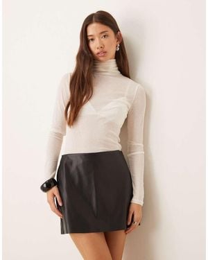 Abercrombie & Fitch Curve Love Ultra High Rise Vegan Leather Mini Skirt - Natural