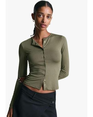 Bershka Long Sleeve T-shirt With Buttons - Green