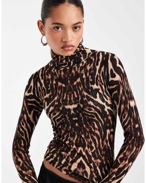 ASOS Second Skin Doorschijnende Gebreide Top Met Col En Luipaardprint - Bruin