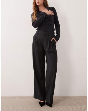 Gina Tricot Wide Leg Pleated Trouser - Black