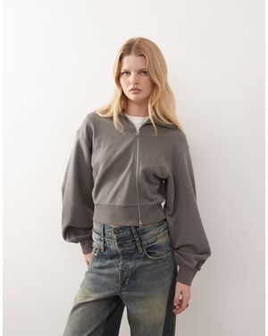 Weekday Structured Asymmetric Zip Through Hoodie - Gray