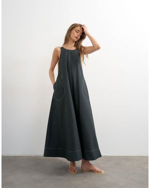 TOPSHOP Open Back Buckle Strap Midaxi Sundress With Contrast Topstitching - Black