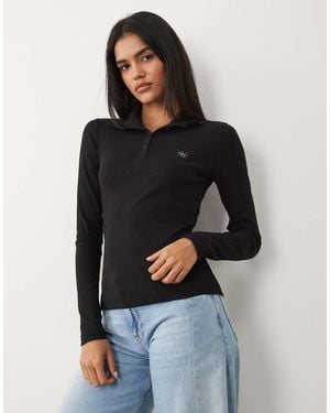 Calvin Klein Geweven Label Top Met Lange Mouwen En Hoge Hals - Blauw