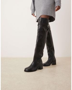 ASOS Kensington Leather Heeled Over The Knee Boots - Natural