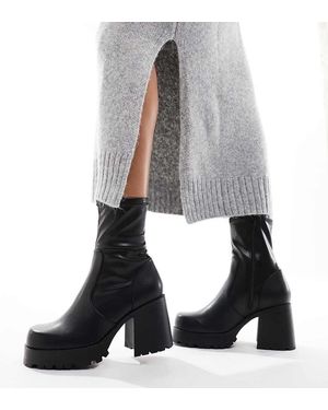 Asos Design Wide Fit Retreat Mid-heeled Sock Boots - Grey
