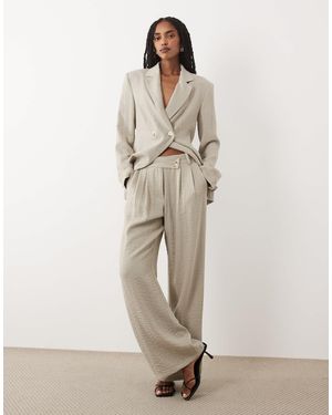 Aware Pantalon large d'ensemble aspect lin à taille mi-haute - neutre