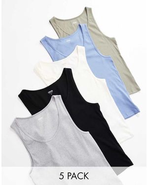 ASOS Confezione Da 5 Canotte A Coste - Blu