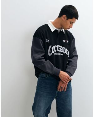 ASOS Oversized Contrast Rugby With Print - Blue