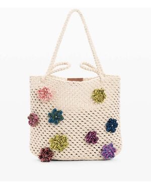 Desigual Crochet Bag With-Coloured Flowers - White