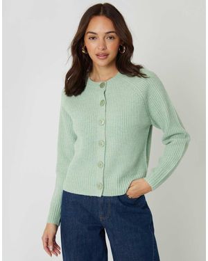 Threadbare Chunky Knit Button Up Cardigan - Green
