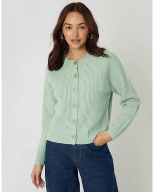 Threadbare Chunky Knit Button Up Cardigan - Green