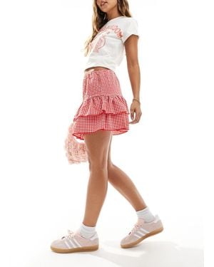 Miss Selfridge Gonna Rossa A Quadretti Con Volant - Rosso