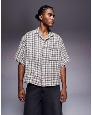 ASOS Boxy Oversized Herringbone Checked Shirt - Blue