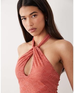 ASOS Co-ord Lace Key Hole Halter Neck Top - Red
