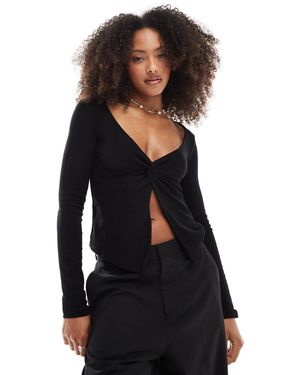 Stradivarius Front Knot Jersey Long Sleeve Top - Black