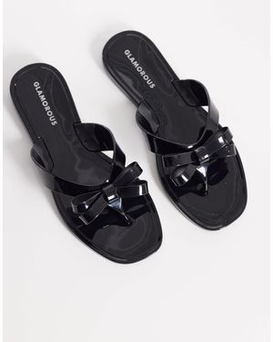 Glamorous Jelly Flip Flops With Bow Detailing - Black