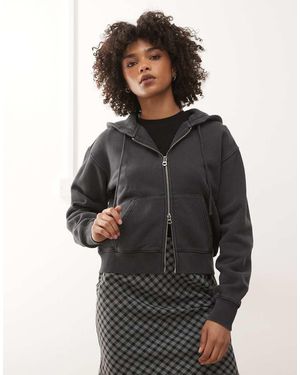 Weekday Felpa Con Cappuccio Slim Aderente Slavato Con Zip - Grigio