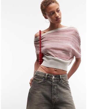 Collusion Off Shoulder Shimmer Stripe Top - Red