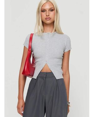 Princess Polly Suzu Fine Rib Knit Button Up Top - White