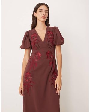 Maya Embroidered Short Sleeve V Neck Midaxi Dress