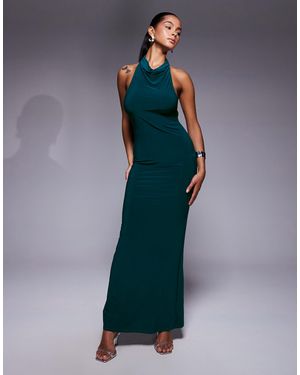ASOS Halter Draped Maxi Dress With Open Back - Blue