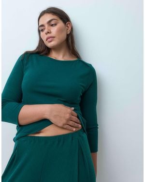 ASOS Asos Design Curve Lounge Mix & Match Rib Long Sleeve Top With Slash Neck - Green