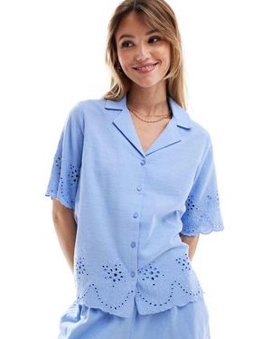 Pieces Broderie Shirt Co-ord - Blue