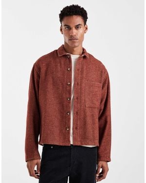 ASOS Boxy Oversized Wool Mix Herringbone Shirt - Red