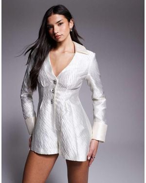 ASOS Jacquard Playsuit With Cinched Waist - Grey