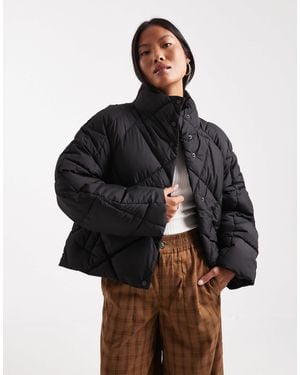 Miss Selfridge Oversized Quilted Funnel Neck Crop Puffer Jacket - Black