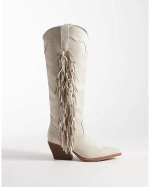 Glamorous Western Fringe Knee Boots - White