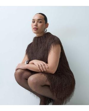 ASOS Asos Design Curve Fluffy Sleeveless Funnel Mini Dress - Brown