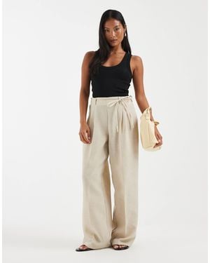 Vero Moda Woven Pleat Front Tailored Pants With Tie Waist - Natural