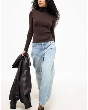 NA-KD Long Sleeve Turtleneck Ribbed Knitted Top - Blue