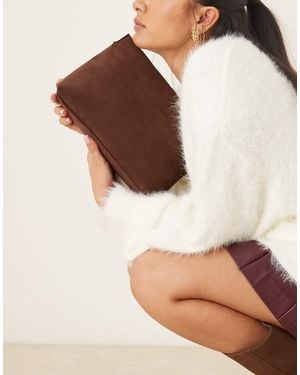ASOS Faux Suede Zip Top Clutch Bag - Brown