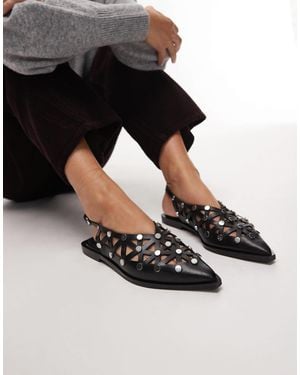 Bronx Laur-ynn Studded Pointed Toe Flat Shoes - Black