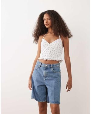 Mango 100% Cotton Denim Bermuda Shorts - Blue